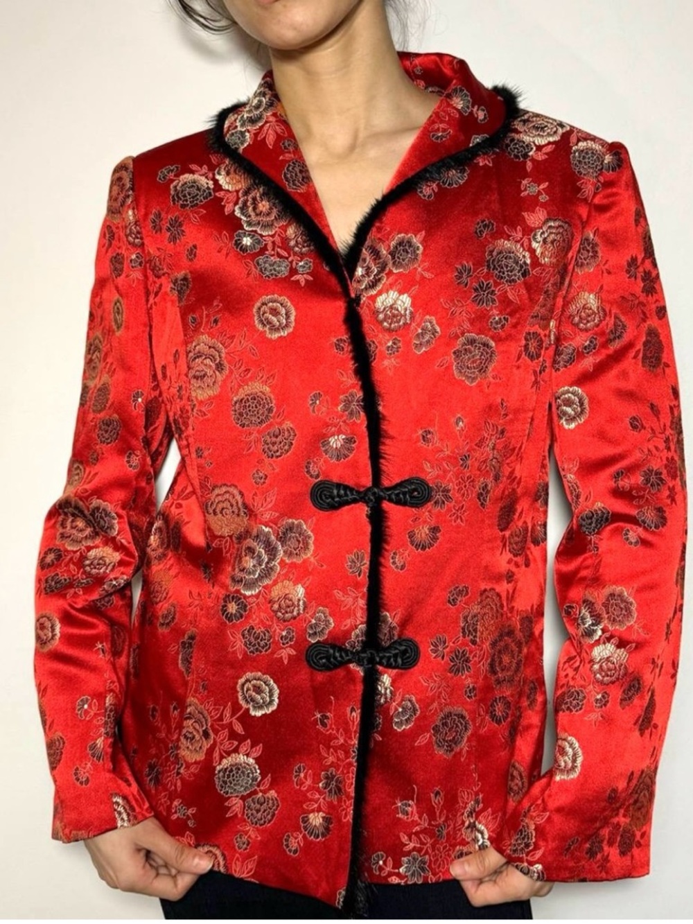 Chinese Style Embroidered Floral Jacket. Mulberry Silk and Rayon.